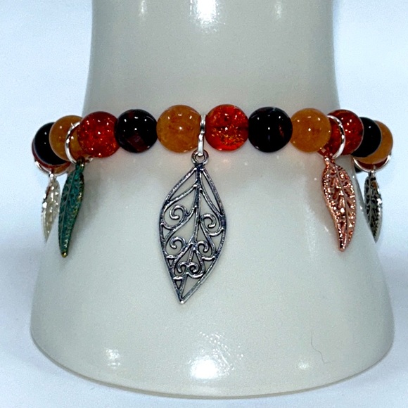 Handmade Leaf Charm Bracelet with Natural Tiger Eye & Sun Stones! - Picture 9 of 13